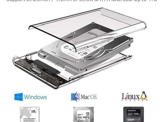 Карман для 2.5, HDD/SSD жесткого диска USB 3.0-SATA III. Прозрачный корпус - 1/3