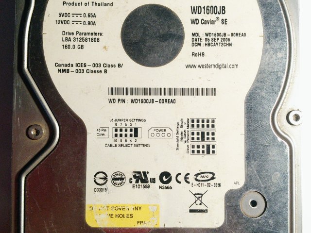 WD CAVIAR WD1600JB WD1600JB-00REA0 160 GB (нерабочий) - 1/3