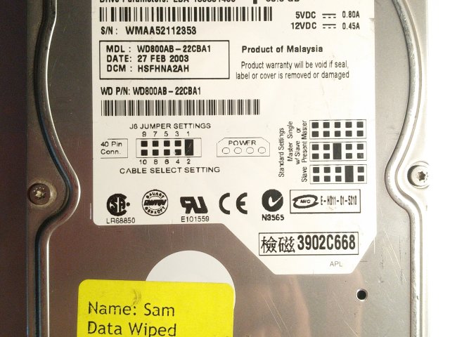 WD CAVIAR WD800 WD800AB-22CBA1 80 GB (нерабочий) - 1/3