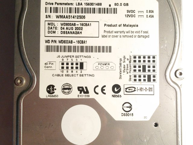 WD CAVIAR WD800 WD800AB-16CBA1 80 GB (нерабочий) - 1/3