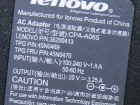 Блок питания Lenovo CPA-A065 - 20V 3.25A - 2/3